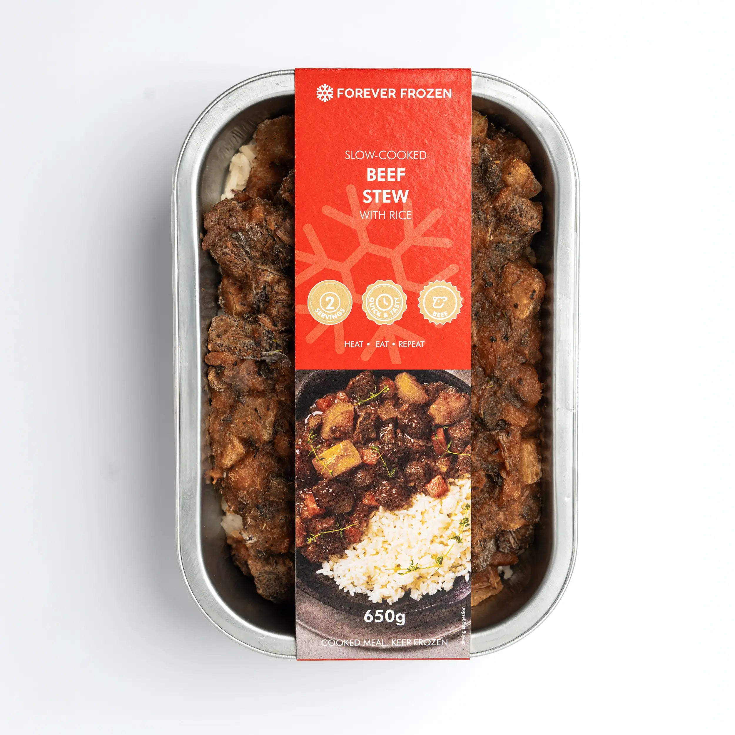 Slow-Cooked Beef Stew with Rice - Forever Frozen - CPT